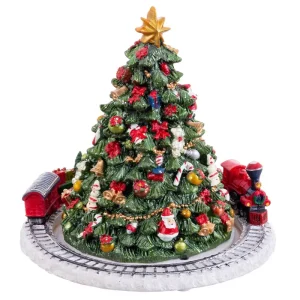 ÁRBOL CON TREN MÚSICA Y MOVIMIENTO 16 X 16 X 16 CM FUNCIONA A CUERDA