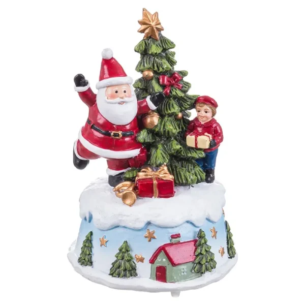 CAJA MÚSICA PAPA NOEL RESINA 11 X 11 X 15 CM FUNCIONA A CUERDA