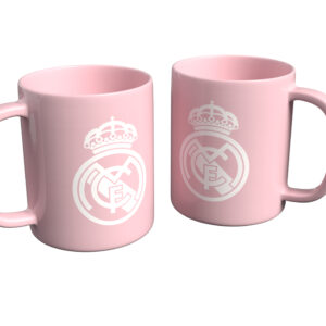 REAL MADRID TAZA CERÁMICA ROSA CON ESCUDO BLANCO EN CAJA