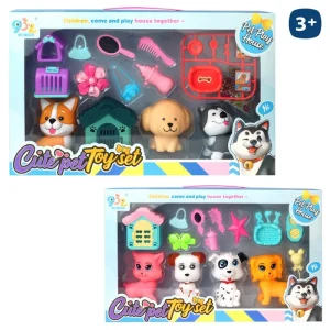 S/4 MASCOTA PERRO / GATO CON ACCESORIOS 8,50 X 5 X 10 CM CAJA VENTANA 41X25 CM