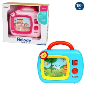 PANTALLA MUSICAL TV ACTIVIDADES 2/C 23 X 23 CM FUNCIONA A CUERDA CON MUSICA Y MOVIENTO - CAJA ABIERTA 29X25 CM