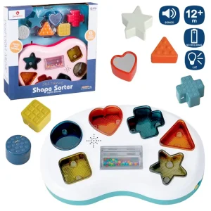 CONSOLA FIGURAS LUZ Y SONIDO 2/C 25 X 18 CM SIGUIENDO COLORES- CAJA VENTANA 2X29 CM- FUNCIONA CON PILAS 3XAA NO INCLUIDAS
