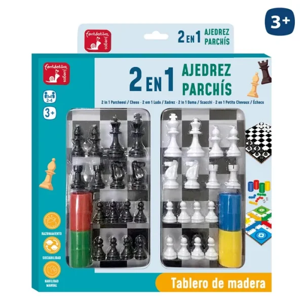 PARCHÍS/AJEDREZ MADERA 30 X 30 CM TABLERO MADERA- CAJA IMPRESA 30X30 CM