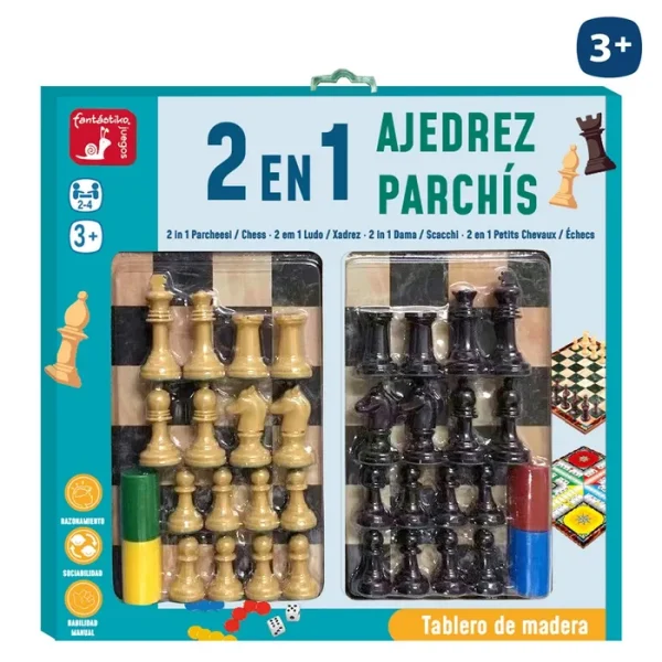PARCHÍS/AJEDREZ MADERA 40 X 40 CM TABLERO MADERA- CAJA IMPRESA 40X40 CM