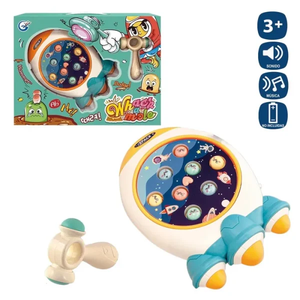 JUEGO HABILIDAD MARTILLO NAVE ESPACIAL 26 X 18 CM LUZ SONIDO Y MOVIMIENTO - FUNCIONA CON PILAS 2XAA NO INLCUIDAS - CAJA VENTANA 44X31 CM