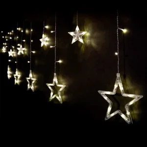 CORTINA ESTRELLAS 138 LEDS CÁLIDO 220 X 100 CM 'FUNCIONA CON LA RED ELÉCTRICA 20mA 1.5W. TRANSFORMADOR CON 8 FUNCIONES. IP44 (USO INTERIOR / EXTERIOR) CABLE TRANSPARARENTE 138 LEDS DE LUZ CÁLIDA EXTENSIÓN DE CABLE: 3 METROS. ESTE