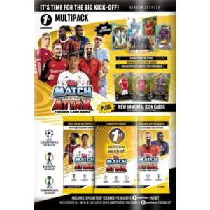 El Multipack 1ª Edición contiene 2 sobres de 12 cartas que incluye cartas nuevas y exclusivas, ademas de incluir 1 carta especial 1ª Edición y 1 carta exclusiva Inmortal Icon.