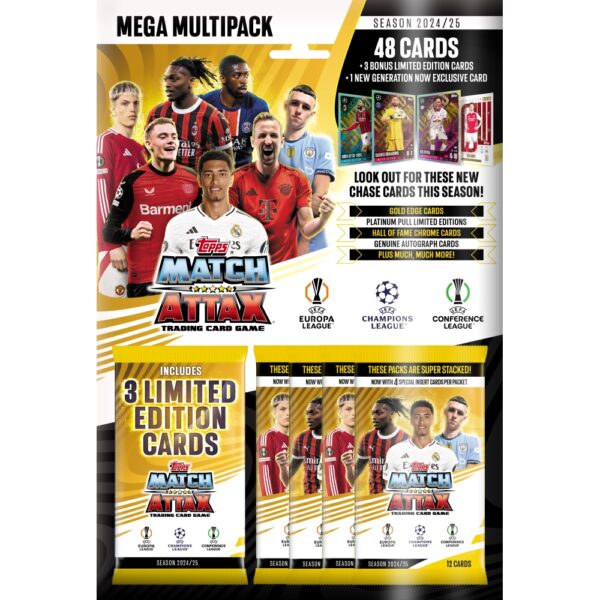 El Mega Multipack incluye 4 sobres de 12 cartas, que a su vez incluyen 3 cartas raras y 1 carta exclusiva Generation Now.