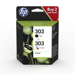 HP 303 Negro + Color Pack de 2 Cartuchos de Tinta Originales - 3YM92AE