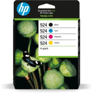 HP 924 Pack de 4 Cartuchos de Tinta Original Negro, Amarillo, Magenta y Cyan - 6C3Z1NE