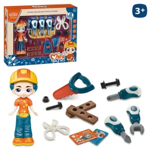 FIGURA NIÑO CON HERRAMIENTAS 2/M 17 CM FIGURA NIÑ0 CON ACCESORIOS- CAJA VENTANA 32X25 CM
