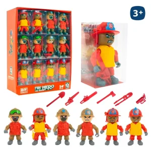 FIGURA BOMBERO ARTICULADA 6/M 9 CM CAJA ACETATO 5,5ZX8,5 CM- CAJA EXPOSITORA 24 UDS