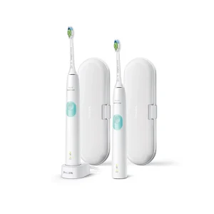 Pack 2 cepillos dientes eléctrico PHILIPS ProactiveClean 4300 HX6807/24 2 intensidades, blanco+estuc