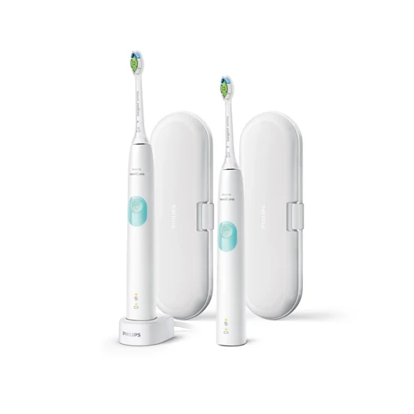 Pack 2 cepillos dientes eléctrico PHILIPS ProactiveClean 4300 HX6807/24 2 intensidades, blanco+estuc