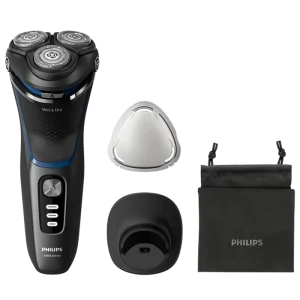 Afeitadora PHILIPS S3344/13 S3000 Seco y mojado, cabezales flexibles, 60 min de uso+funda Negro