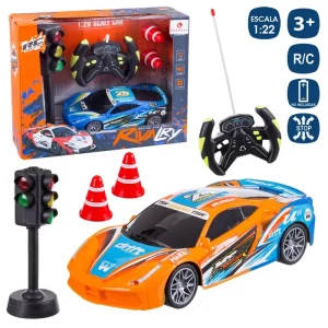 R/C COCHE 7 F RIVALRY CON SEMAFORO 2/C 18 X 8 X 5 CM ESCALA 1:22 - SEMAFORO FUNCION TRY ME - MANDO VOLANTE FUNCIONA CON PILAS 2XAA (NO INCLUIDAS) COCHE 3XAA NO INCLUIDAS CAJA VENT