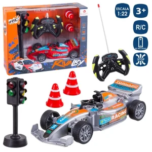 R/C COCHE 7 F CARRERAS CON SEMAFORO 2/C 18 X 8 X 5 CM ESCALA 1:22 - SEMAFORO FUNCION TRY ME - MANDO VOLANTE FUNCIONA CON PILAS 2XAA (NO INCLUIDAS) COCHE 3XAA NO INCLUIDAS CAJA VENT