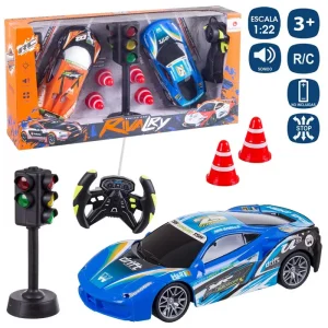 S/2 R/C COCHE 7 F RIVALRY SEMAFORO 2/C 19 X 8 X 4,50 CM ESCALA 1:22 - SEMAFORO FUNCION TRY ME - MANDO VOLANTE FUNCIONA CON PILAS 2XAAA (NO INCLUIDAS) COCHE 3XAA NO INCLUIDAS CAJA VENT