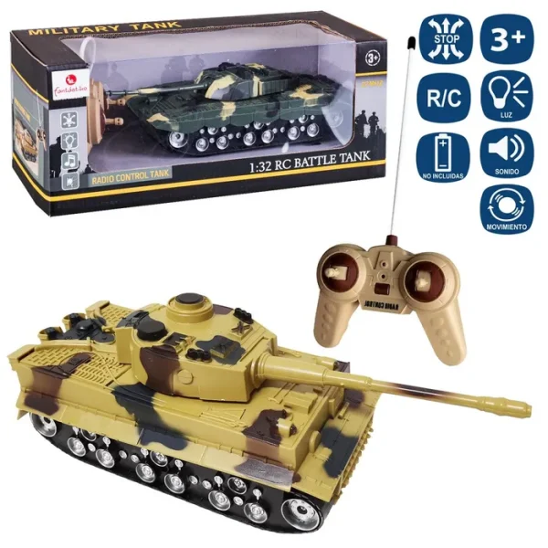 R/C TANQUE 7 F 2/M 26 CM FUNCIONA CON PILAS MANDO 2XAA + TANQUE 4XAA NO INCLUIDAS CAJA VENTANA 34X14