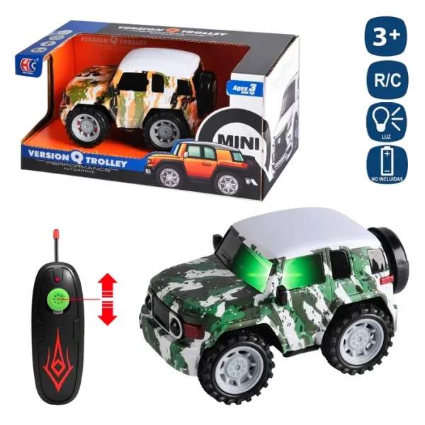R/C COCHE 3 F MILITAR INFANTIL 2/C 16 X 10 X 8 CM FUNCIONA CON PILAS MANDO 2X AA NO INLCUIDAS, COCHE 2XAA NO INCLUIDAS CAJA VENTANA 25X13 CM