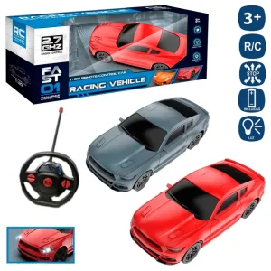 R/C 7F COCHE MUSTANG 2/C 20 X 9,50 X 6 CM MANDO VOLANTE FUNCIONA CON PILAS MANDO 2XAA COCHE 3XAA NO INCLUIDAS - CAJA VENTANA 38X15 CM