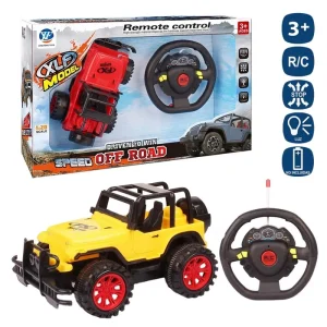R/C 7F COCHE JEEP MANDO VOLANTE 2/C MANDO VOLANTE BOTONES - CAJA VENTANA 37X22 CM- FUNCIONA CON PILAS NO INCLUIDAS MANDO 2XAA - COCHE 3XAA