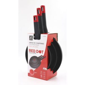 Juego de 3 sartenes: 20x4.5 cm | 24x5 cm | 28x5.5 cm., con indicador de temperatura RED DOT